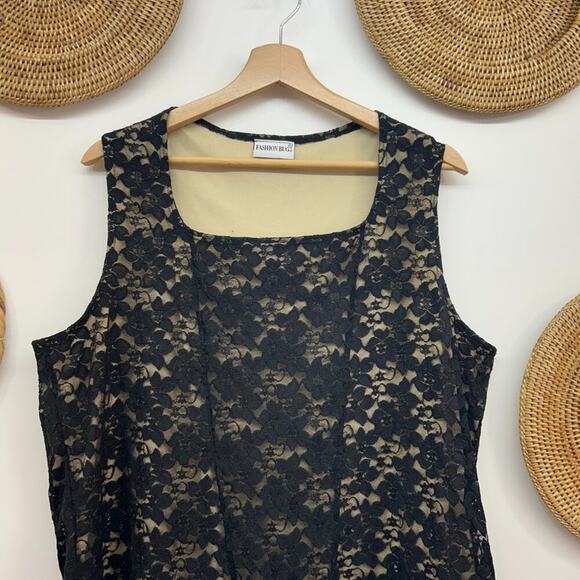 Vintage Y2K 2000s Fashion Bug Black Lace Square Neck Tank Top Plus Size - Picture 4 of 7